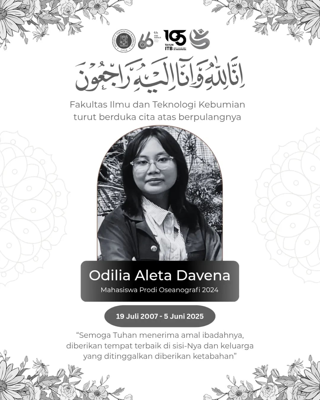 The Faculty of Earth Sciences and Technology expresses its condolences.