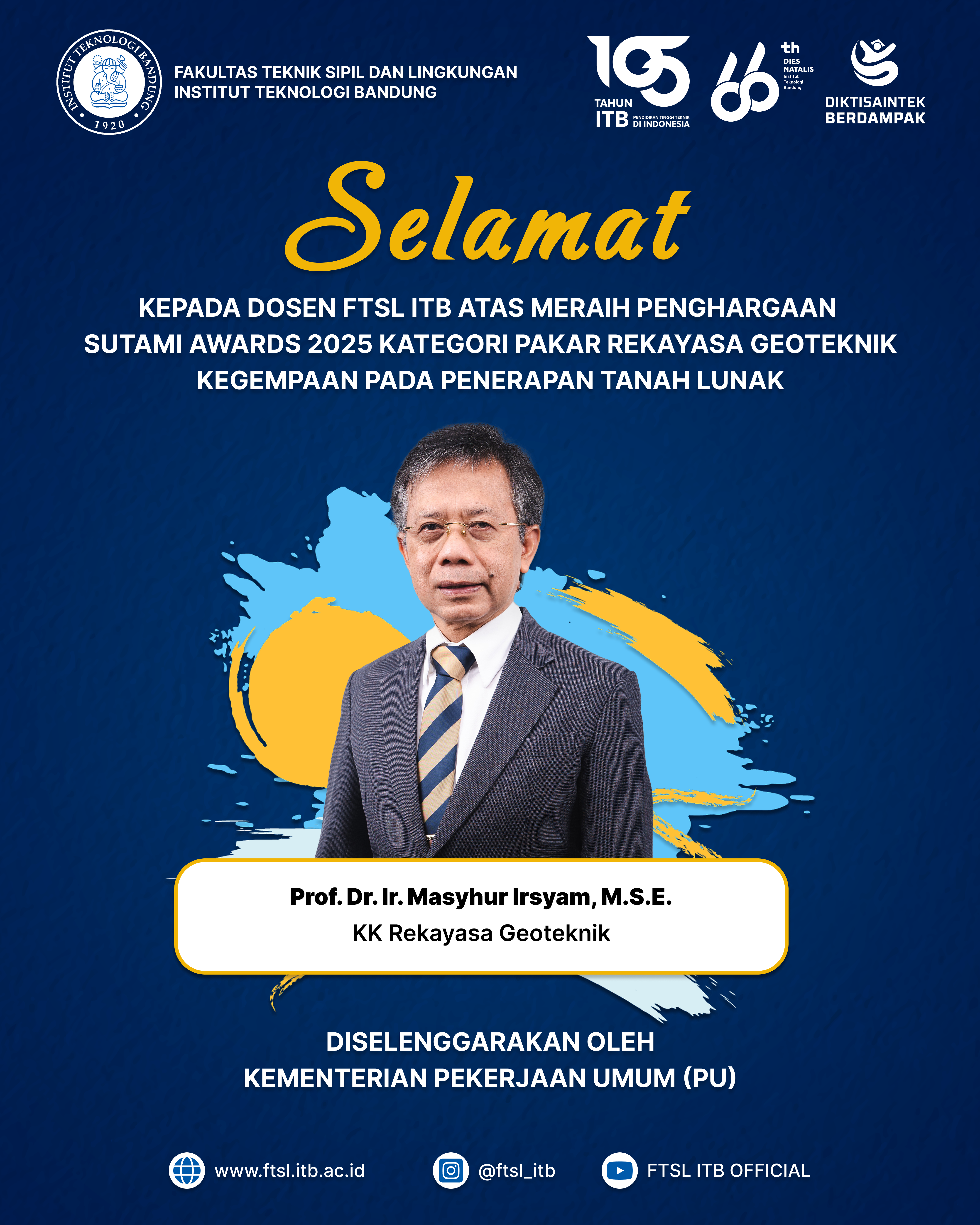 Prof. Dr. Ir. Masyhur Irsyam, M.S.E. Raih Penghargaan Sutami Awards 2025 dari Kementerian Pekerjaan Umum