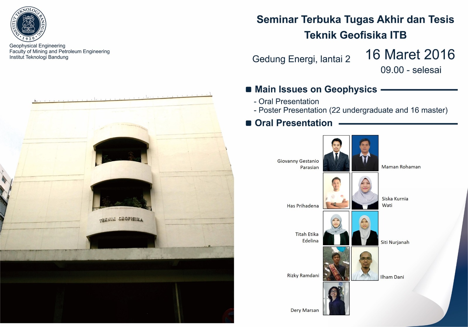 Open Seminar for ITB Geophysical Engineering Final Projects and Theses